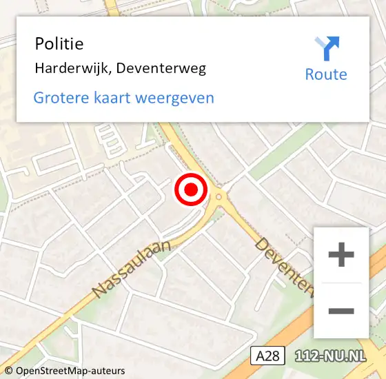 Locatie op kaart van de 112 melding: Politie Harderwijk, Deventerweg op 17 juni 2022 19:09