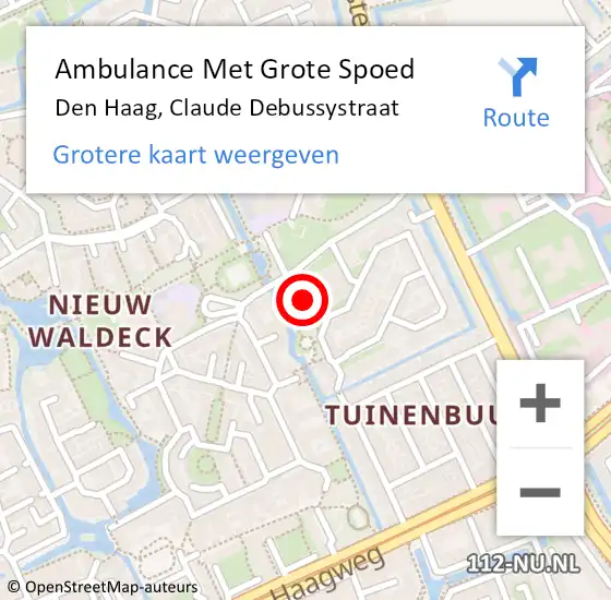 Locatie op kaart van de 112 melding: Ambulance Met Grote Spoed Naar Den Haag, Claude Debussystraat op 17 juni 2022 20:26
