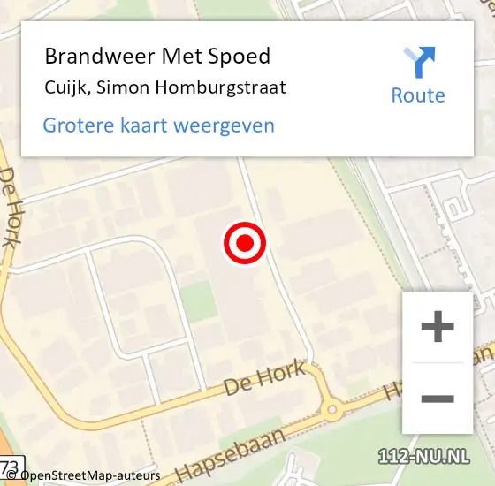 Locatie op kaart van de 112 melding: Brandweer Met Spoed Naar Cuijk, Simon Homburgstraat op 18 juni 2022 00:33
