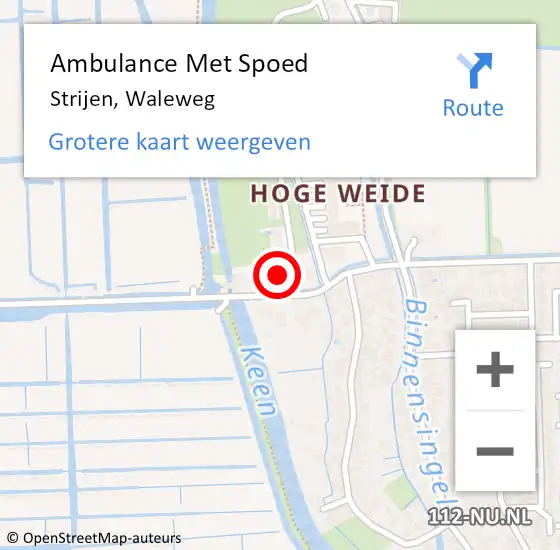 Locatie op kaart van de 112 melding: Ambulance Met Spoed Naar Strijen, Waleweg op 18 juni 2022 01:29