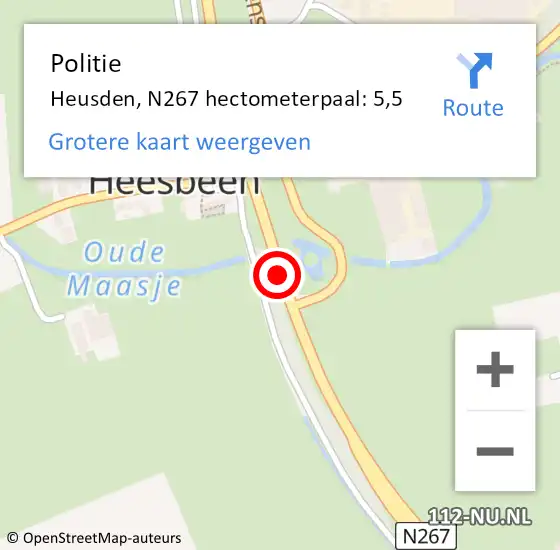 Locatie op kaart van de 112 melding: Politie Heusden, N267 hectometerpaal: 5,5 op 18 juni 2022 10:32