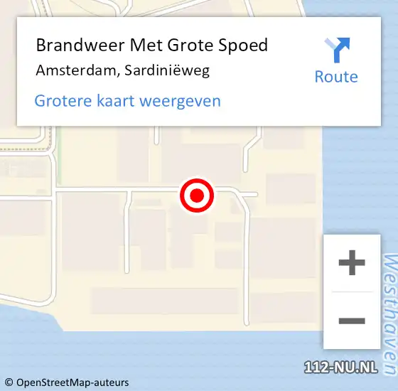 Locatie op kaart van de 112 melding: Brandweer Met Grote Spoed Naar Amsterdam, Sardiniëweg op 18 juni 2022 11:01