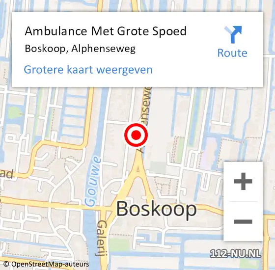 Locatie op kaart van de 112 melding: Ambulance Met Grote Spoed Naar Boskoop, Alphenseweg op 18 juni 2022 11:44
