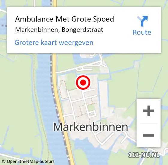 Locatie op kaart van de 112 melding: Ambulance Met Grote Spoed Naar Markenbinnen, Bongerdstraat op 18 juni 2022 13:17