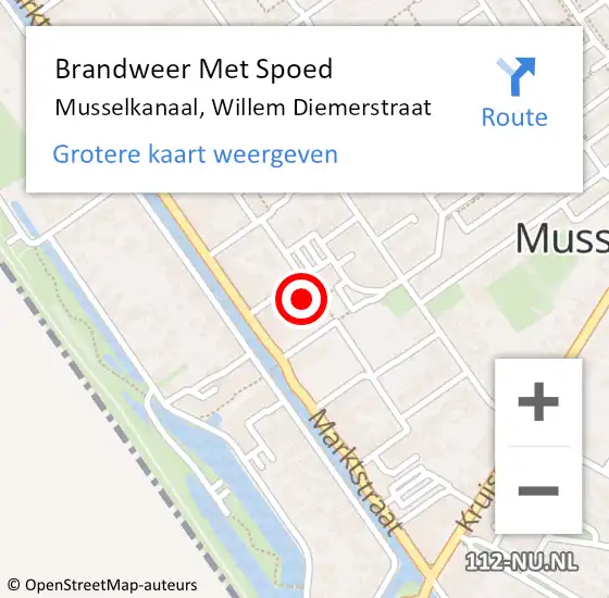 Locatie op kaart van de 112 melding: Brandweer Met Spoed Naar Musselkanaal, Willem Diemerstraat op 18 juni 2022 16:08
