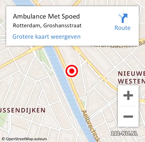 Locatie op kaart van de 112 melding: Ambulance Met Spoed Naar Rotterdam, Groshansstraat op 18 juni 2022 19:22