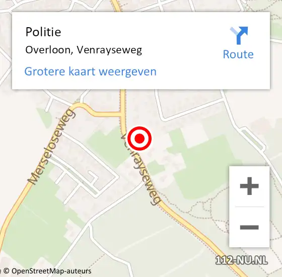 Locatie op kaart van de 112 melding: Politie Overloon, Venrayseweg op 18 juni 2022 19:53