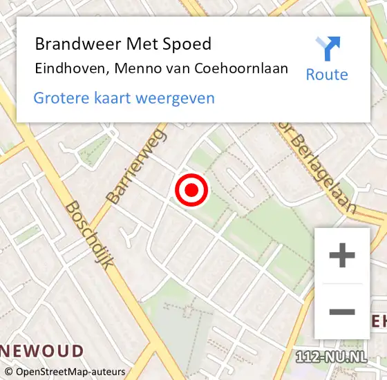 Locatie op kaart van de 112 melding: Brandweer Met Spoed Naar Eindhoven, Menno van Coehoornlaan op 18 juni 2022 20:05