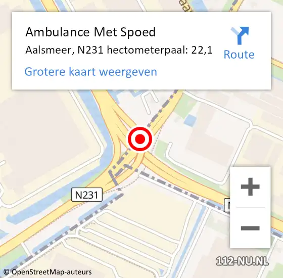 Locatie op kaart van de 112 melding: Ambulance Met Spoed Naar Aalsmeer, N231 hectometerpaal: 22,1 op 18 juni 2022 20:26