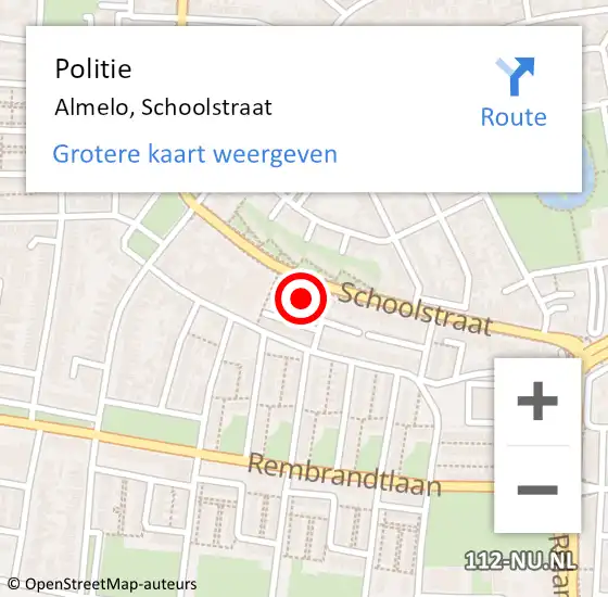 Locatie op kaart van de 112 melding: Politie Almelo, Schoolstraat op 18 juni 2022 22:12