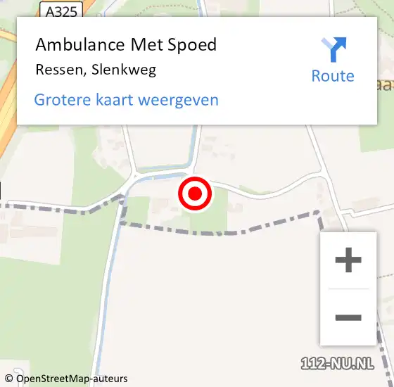 Locatie op kaart van de 112 melding: Ambulance Met Spoed Naar Ressen, Slenkweg op 18 juni 2022 23:40