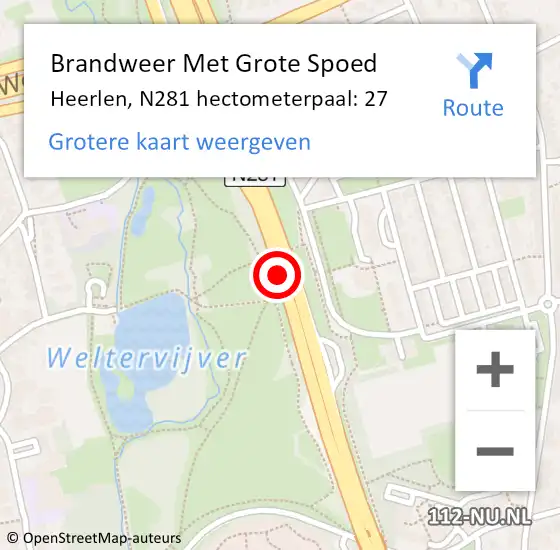 Locatie op kaart van de 112 melding: Brandweer Met Grote Spoed Naar Heerlen, N281 hectometerpaal: 27 op 19 juni 2022 00:16