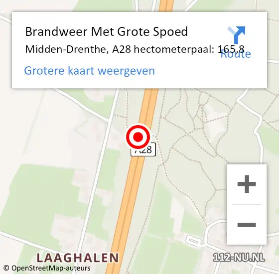 Locatie op kaart van de 112 melding: Brandweer Met Grote Spoed Naar Midden-Drenthe, A28 hectometerpaal: 165,8 op 19 juni 2022 00:45