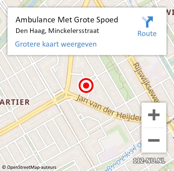 Locatie op kaart van de 112 melding: Ambulance Met Grote Spoed Naar Den Haag, Minckelersstraat op 19 juni 2022 03:13