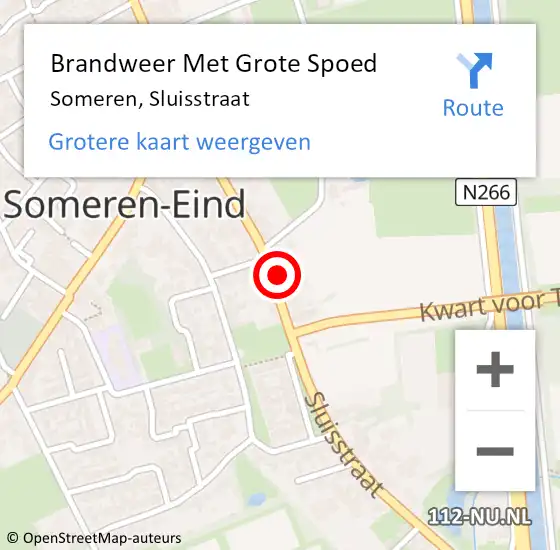 Locatie op kaart van de 112 melding: Brandweer Met Grote Spoed Naar Someren, Sluisstraat op 19 juni 2022 04:56