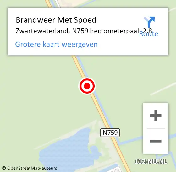 Locatie op kaart van de 112 melding: Brandweer Met Spoed Naar Zwartewaterland, N759 hectometerpaal: 2,8 op 19 juni 2022 09:37