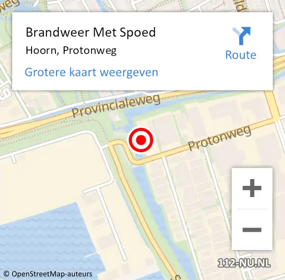 Locatie op kaart van de 112 melding: Brandweer Met Spoed Naar Hoorn, Protonweg op 19 juni 2022 09:52