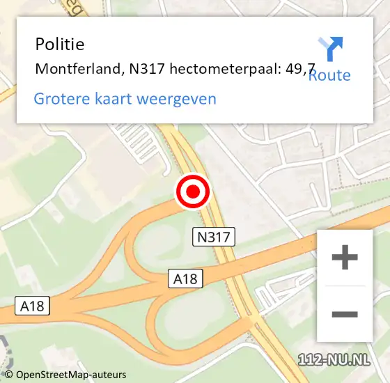 Locatie op kaart van de 112 melding: Politie Montferland, N317 hectometerpaal: 49,7 op 19 juni 2022 10:30