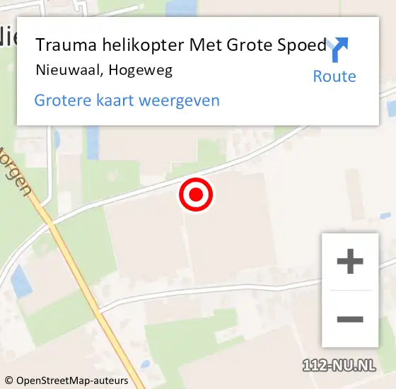 Locatie op kaart van de 112 melding: Trauma helikopter Met Grote Spoed Naar Nieuwaal, Hogeweg op 19 juni 2022 12:25