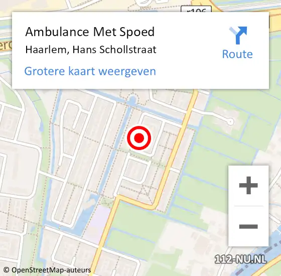 Locatie op kaart van de 112 melding: Ambulance Met Spoed Naar Haarlem, Hans Schollstraat op 19 juni 2022 13:06