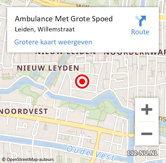 Locatie op kaart van de 112 melding: Ambulance Met Grote Spoed Naar Leiden, Willemstraat op 19 juni 2022 13:45