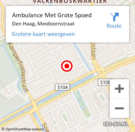 Locatie op kaart van de 112 melding: Ambulance Met Grote Spoed Naar Den Haag, Meidoornstraat op 19 juni 2022 14:43