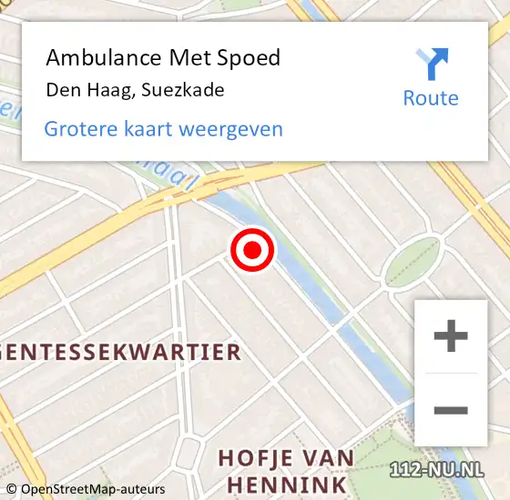 Locatie op kaart van de 112 melding: Ambulance Met Spoed Naar Den Haag, Suezkade op 19 juni 2022 14:58