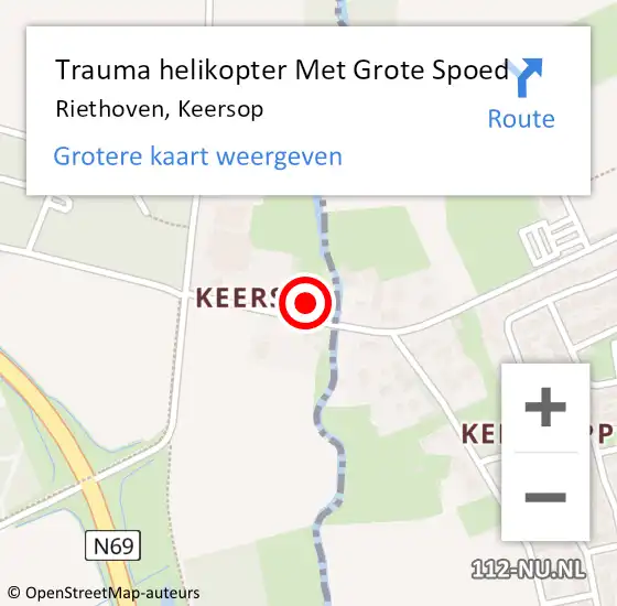 Locatie op kaart van de 112 melding: Trauma helikopter Met Grote Spoed Naar Riethoven, Keersop op 19 juni 2022 15:15