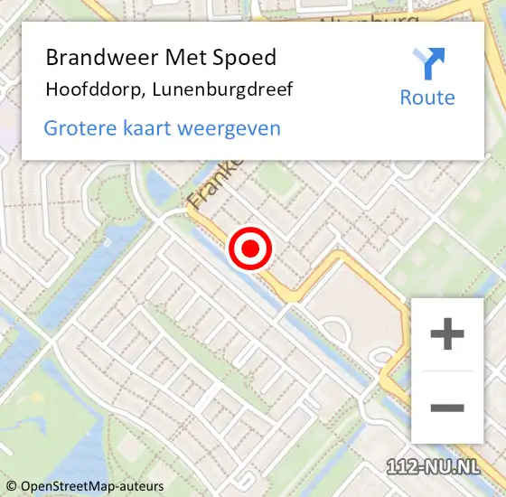 Locatie op kaart van de 112 melding: Brandweer Met Spoed Naar Hoofddorp, Lunenburgdreef op 19 juni 2022 16:16