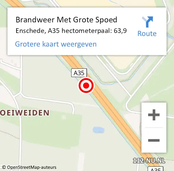 Locatie op kaart van de 112 melding: Brandweer Met Grote Spoed Naar Enschede, A35 hectometerpaal: 63,9 op 19 juni 2022 19:18
