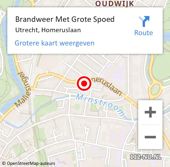 Locatie op kaart van de 112 melding: Brandweer Met Grote Spoed Naar Utrecht, Homeruslaan op 19 juni 2022 20:39
