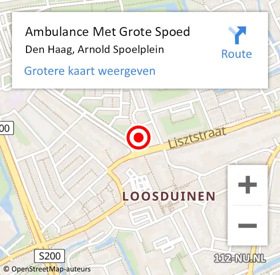 Locatie op kaart van de 112 melding: Ambulance Met Grote Spoed Naar Den Haag, Arnold Spoelplein op 19 juni 2022 20:40