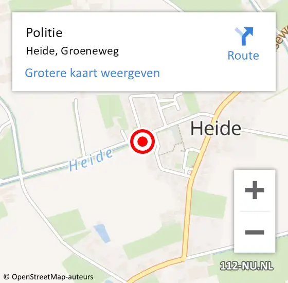 Locatie op kaart van de 112 melding: Politie Heide, Groeneweg op 19 juni 2022 20:48