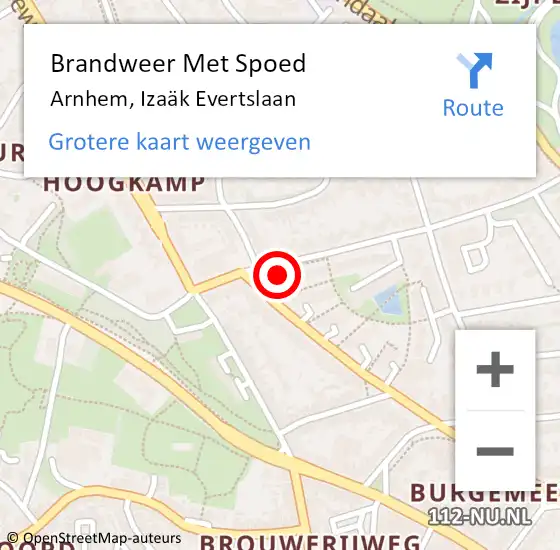 Locatie op kaart van de 112 melding: Brandweer Met Spoed Naar Arnhem, Izaäk Evertslaan op 19 juni 2022 21:36