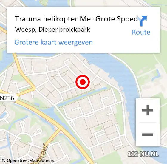 Locatie op kaart van de 112 melding: Trauma helikopter Met Grote Spoed Naar Weesp, Diepenbroickpark op 19 juni 2022 23:36
