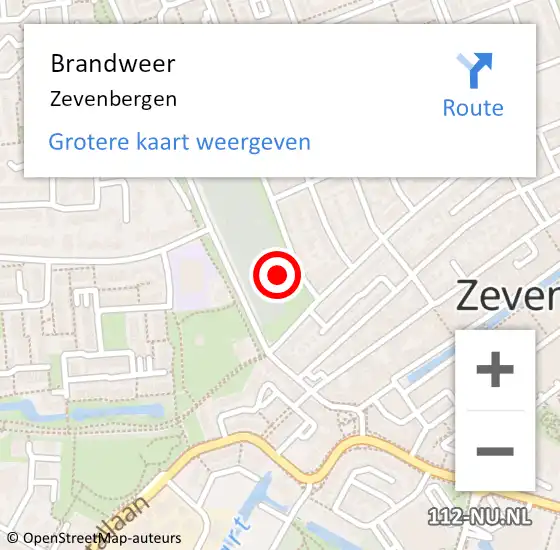 Locatie op kaart van de 112 melding: Brandweer Zevenbergen op 20 juni 2022 01:07