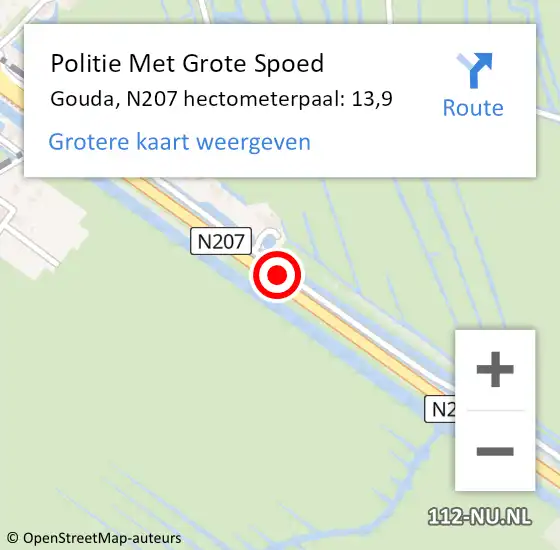 Locatie op kaart van de 112 melding: Politie Met Grote Spoed Naar Gouda, N207 hectometerpaal: 13,9 op 20 juni 2022 09:35
