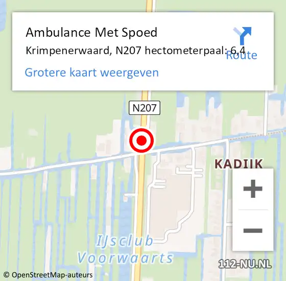 Locatie op kaart van de 112 melding: Ambulance Met Spoed Naar Krimpenerwaard, N207 hectometerpaal: 6,4 op 20 juni 2022 11:22