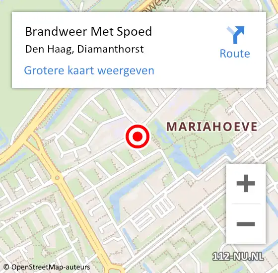 Locatie op kaart van de 112 melding: Brandweer Met Spoed Naar Den Haag, Diamanthorst op 20 juni 2022 11:31