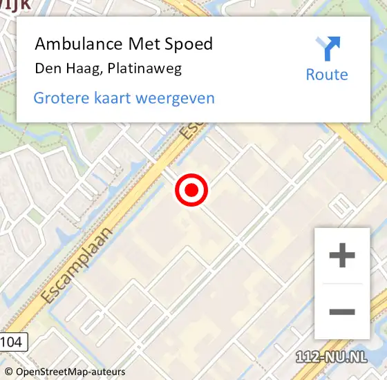 Locatie op kaart van de 112 melding: Ambulance Met Spoed Naar Den Haag, Platinaweg op 20 juni 2022 12:31