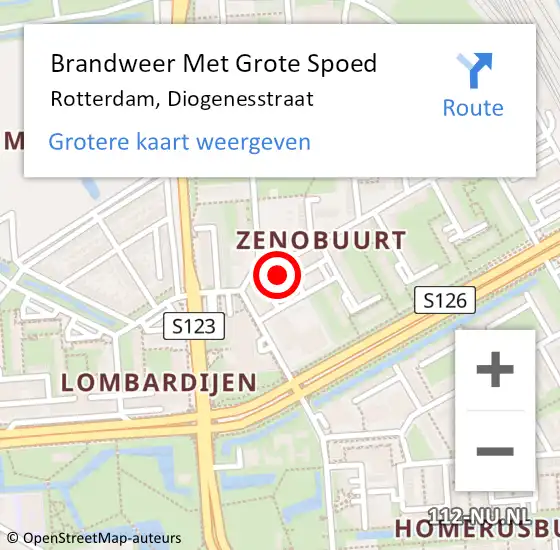 Locatie op kaart van de 112 melding: Brandweer Met Grote Spoed Naar Rotterdam, Diogenesstraat op 20 juni 2022 12:55