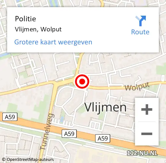Locatie op kaart van de 112 melding: Politie Vlijmen, Wolput op 20 juni 2022 13:53