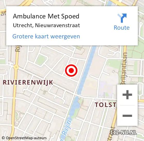 Locatie op kaart van de 112 melding: Ambulance Met Spoed Naar Utrecht, Nieuwravenstraat op 20 juli 2014 20:27