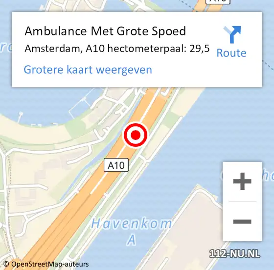 Locatie op kaart van de 112 melding: Ambulance Met Grote Spoed Naar Amsterdam, A10 hectometerpaal: 29,5 op 20 juni 2022 17:53