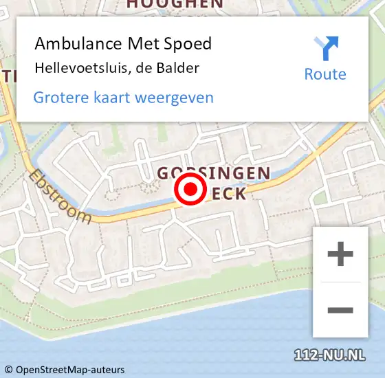 Locatie op kaart van de 112 melding: Ambulance Met Spoed Naar Hellevoetsluis, de Balder op 20 juni 2022 20:28