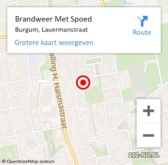 Locatie op kaart van de 112 melding: Brandweer Met Spoed Naar Burgum, Lauermanstraat op 20 juni 2022 20:45