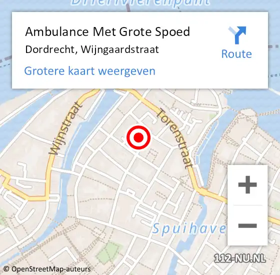Locatie op kaart van de 112 melding: Ambulance Met Grote Spoed Naar Dordrecht, Wijngaardstraat op 21 juni 2022 00:59
