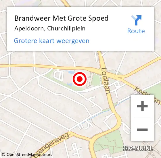 Locatie op kaart van de 112 melding: Brandweer Met Grote Spoed Naar Apeldoorn, Churchillplein op 21 juni 2022 06:31