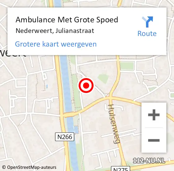 Locatie op kaart van de 112 melding: Ambulance Met Grote Spoed Naar Nederweert, Julianastraat op 21 juni 2022 06:58