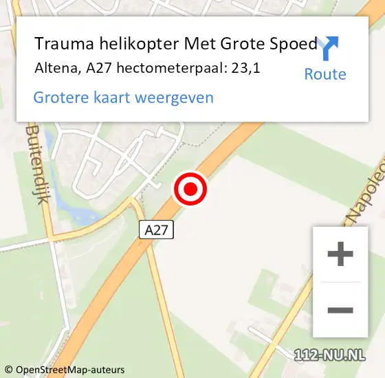 Locatie op kaart van de 112 melding: Trauma helikopter Met Grote Spoed Naar Altena, A27 hectometerpaal: 23,1 op 21 juni 2022 07:42